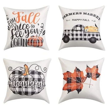

Fall Harvest Throw Pillow Cover Pumpkin Truck Maple Leaves Wreath Farmhouse Autumn Thanksgiving Decorations Decorative