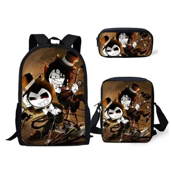 

Fashion 3PCs/Set Children's Backpack Bendy and the Ink Machine Pattern School Bags Cartoon Design Tennagers Book Bags