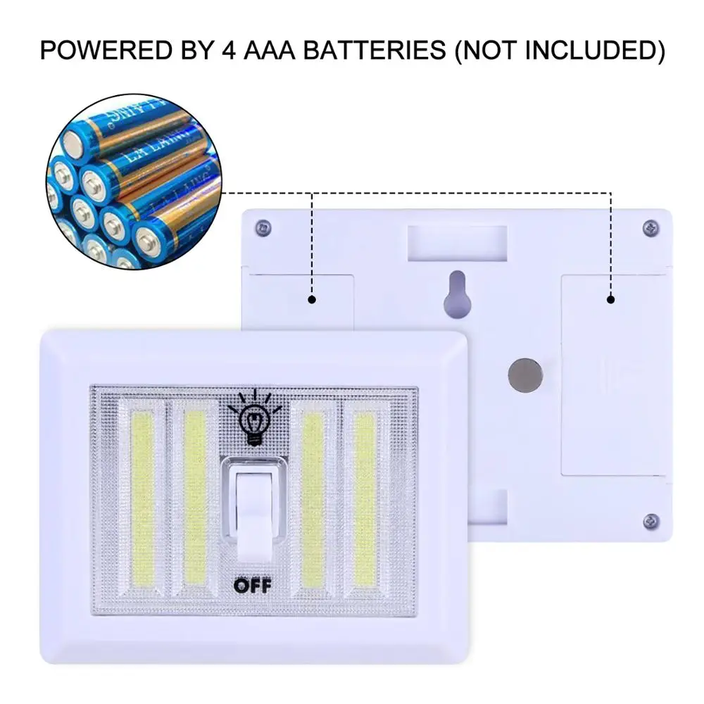 

4COB LED Switch Night Light Magnetic Wall Lamp AAA Battery Operated Cordless Under Cabinet Light Velcro Tape For Garage Closet