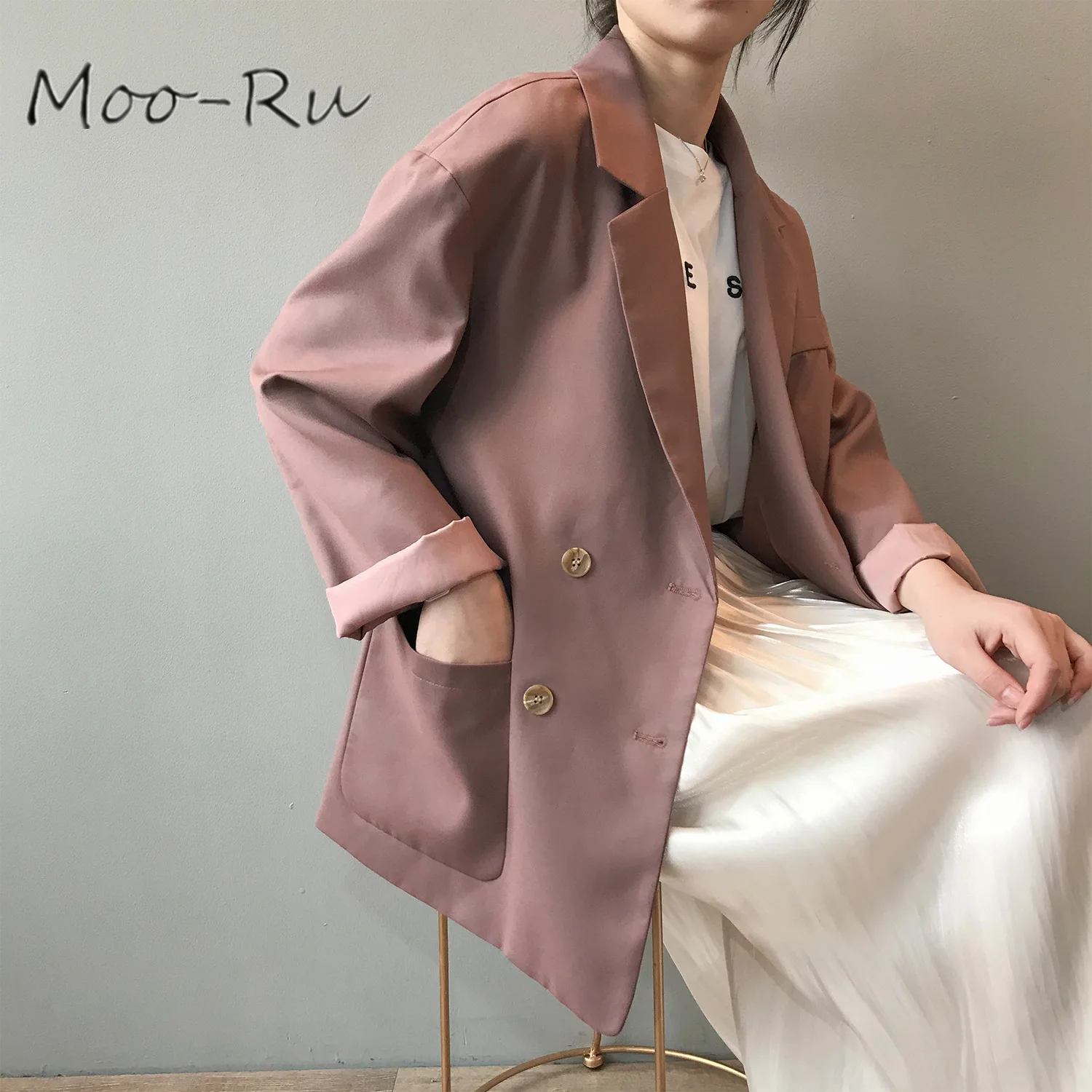 Moo-Ru 2020 Spring Edition Han Version Sweet Slim In Long Style Suit Lapel Long Sleeve Large Pocket Suit Jacket - 4.00069E+12