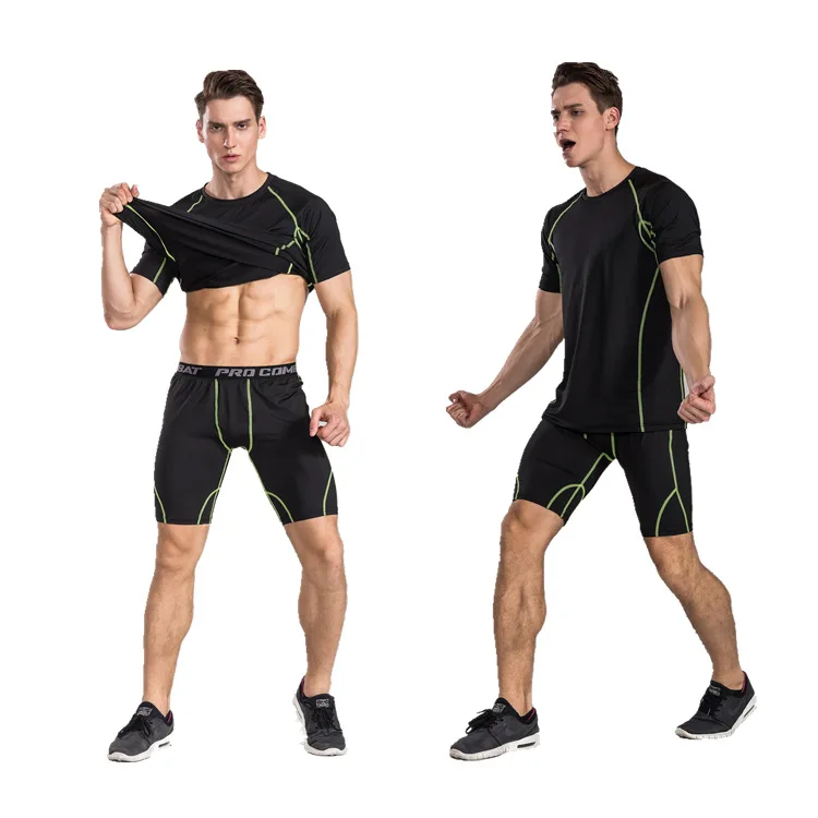 

Men Tight-Fit Training Set Sports Profession Running Elasticity Basketball Quick-Dry Compression Workout Clothes Two-Piece Set
