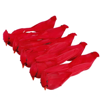 

3/6/12Pc Clip On Christmas Tree Ornament Decorations Simulation Red Feathers Bird Christmas Artificial Birds Ornament for Garden