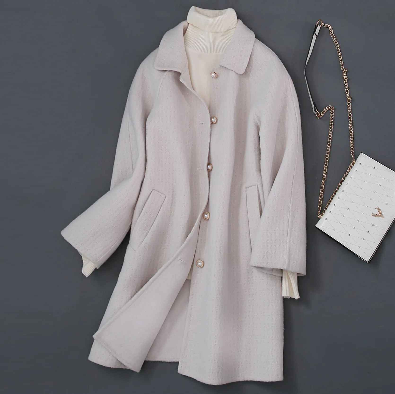 Beige Zoj ручная трещина двустороннее шерстяное пальто женский костюм-платье шерстяное Свободное пальто женская одежда группа - Цвет: Beige