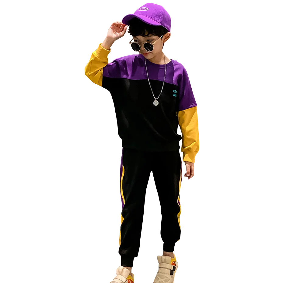 Kids Clothes Boy Patchwork Sweatshirt + Pants 2 Pcs Boys Tracksuit Letter Print Set Spring Casual For | Детская одежда и обувь
