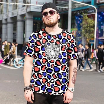 

GONTHWID Summer New T-shirt leopard print short-sleeved round neck quick-drying plus off men's clothing