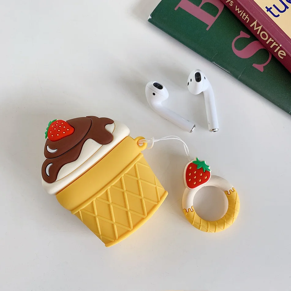 Чехол для AirPods Boba Milk tea, беспроводной чехол для наушников Airpods 2, защитный чехол, милая бутылка для напитков с кольцом на палец - Цвет: ice cream A1