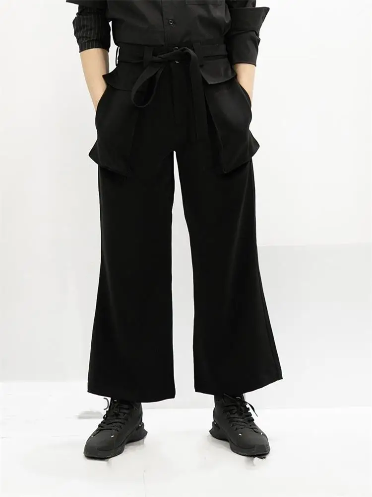 Men's new large size men's casual wide-leg culottes simple flared trousers black men's trousers