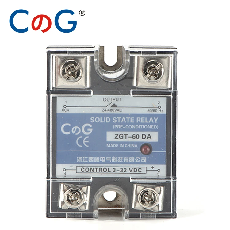 

CG SSR-60DA 80DA 100DA Relay Single Phase DC Control AC 24-480VAC 3-32VDC Heat Sink 60A 80A 100A DA Solid State Relay