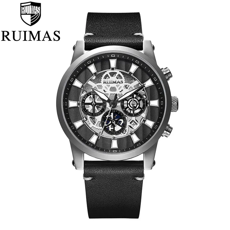 Relogio Masculino Automatico Ruimas автоматические часы для мужчин подарки светящиеся водонепроницаемые кожаный ремешок механические часы 6768