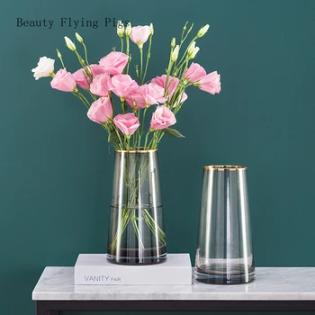 

Nordic home decoration plant flower vase desktop drawing gold rim transparent glass vase living room wedding Christmas gift