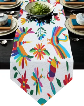 

Colorful Animals Mexico Bird Flowers Table Runner Home Party Dining Table Decorative Wedding Table Decor Flower Cake Tablecloth