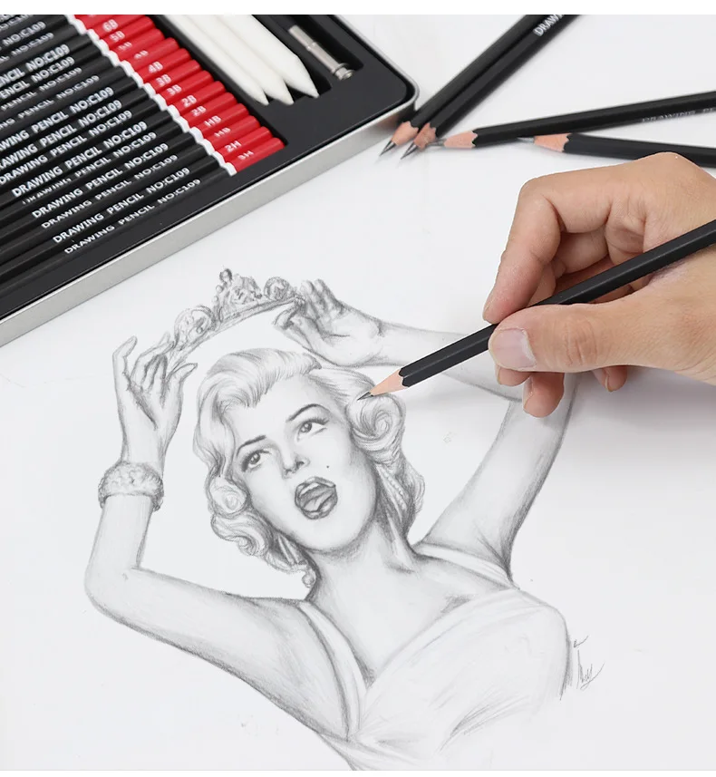 30Pcs Sketch Painting Set With Iron Box Stuends Sketch Drawing Pencils Charcoal Earser Extender Utility Knife Stationery Set