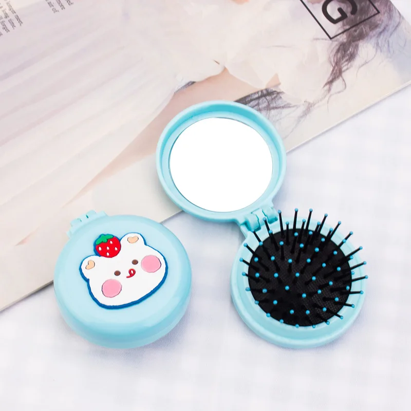 New Girl Cute Portable Mini Folding Massage Hair Comb Airbag Round Travel Hair Brush With Mirror Anti-static Hair Accessories