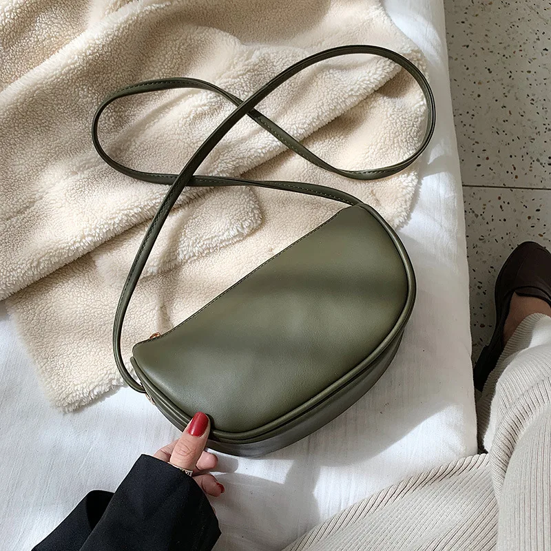

New Style Korean-style Non-symmetrical Shoulder Bag Soft Oblique Croissants Oblique Dumpling Bag Simple Zipper Hobos WOMEN'S Bag