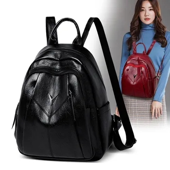 

2020 Women Leather Backpacks Vintage Female Sheep Skin Backbag Sac A Dos Ladies Travel Bagpack Mochilas Girls Preppy School Bags