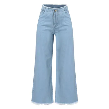

Women Flare High Waist Denim Jeans Button Drawstring Waist Bell Bottom Loose Zipper Leggings Flare Pants Pantalones De Mujer