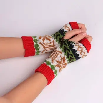 

Trendy Winter Women Snowflake Fingerless wool Knitted Gloves Touch Screen Stretchy Arm Warmers Gloves Christmas Gift