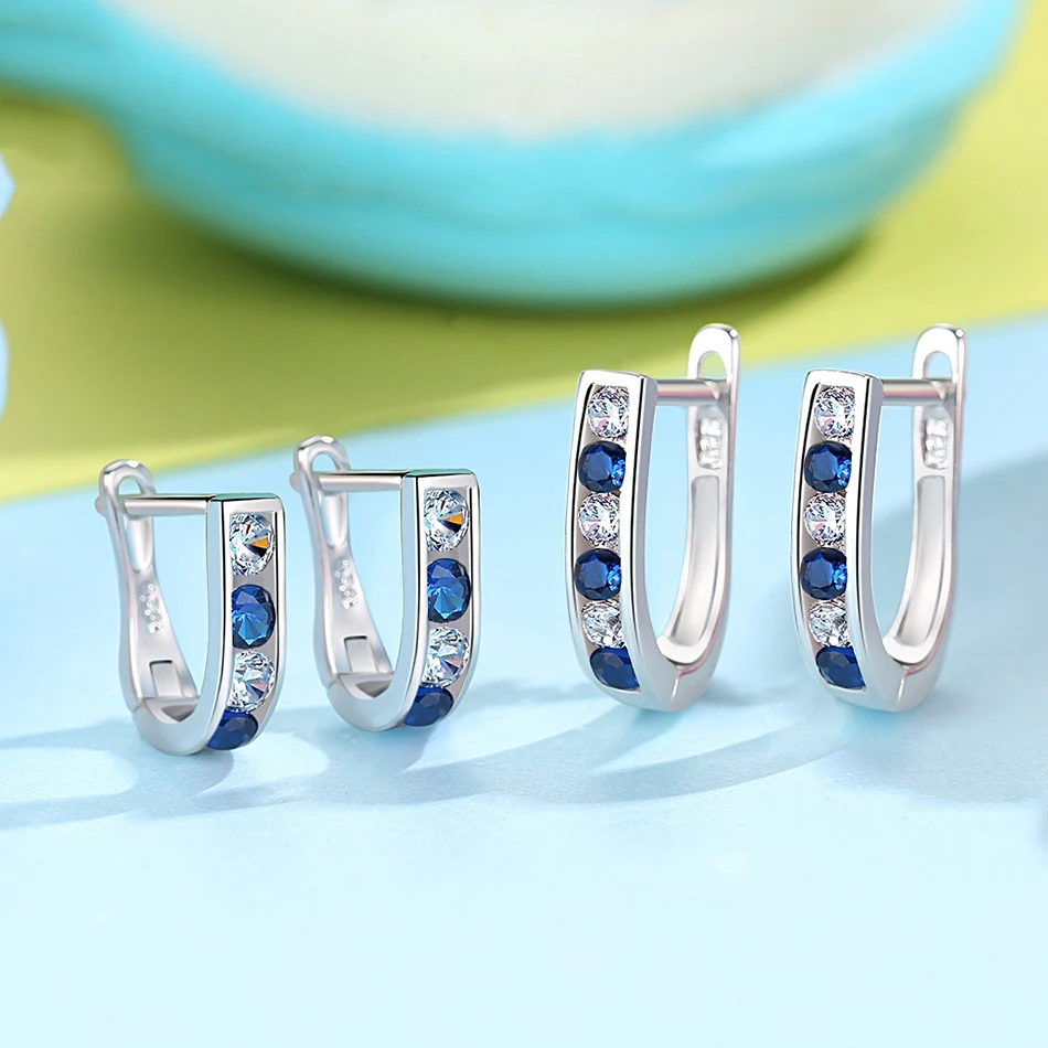 ELESHE, модные ювелирные изделия, голубые круглые серьги-кольца с кристаллами, 925 пробы серебряные серьги для девочек, вечерние серьги для детей, подарок для семьи