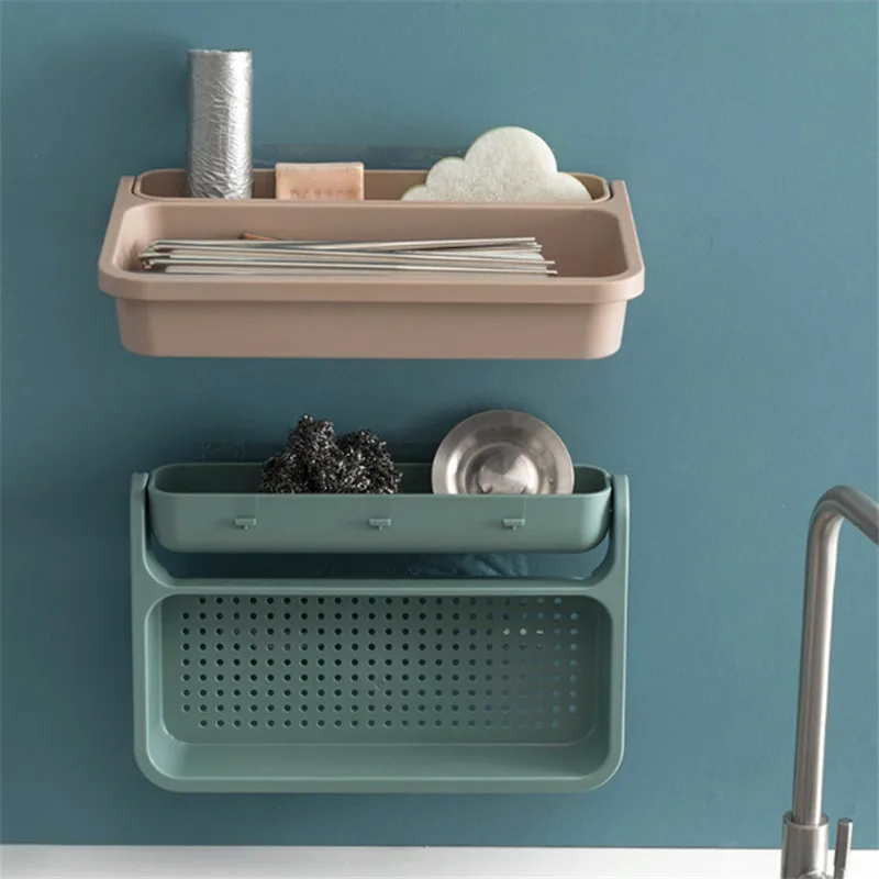 

1 PC Foldable Drain Basket Vegetable Washing Rack Wall-mounted Kitchen Sink Sponge Storage Rack
