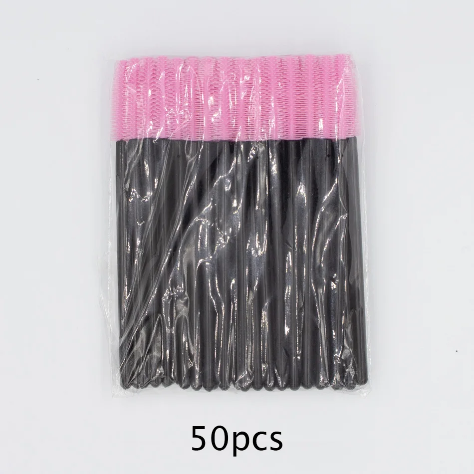 50pcs Pink Силиконовая ресница, щетка, 50 шт., одноразовое наращивание ресниц, палочки, ресницы, макияж, гребень, палочка, ресницы, косметические инструменты - Цвет: 50pcs Pink