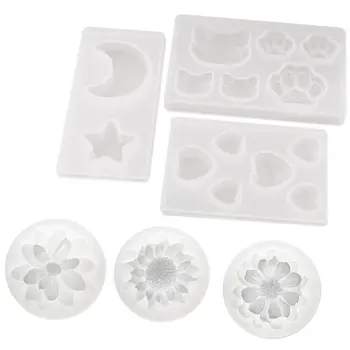 

3pcs Cat Bear Paw Heart Moon Star Silicone Mold & 3pcs Diy 3D Flower Moulds Silicone Mold
