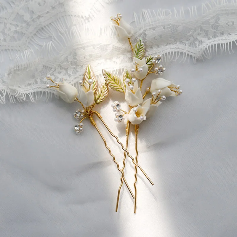 Свадебные шпильки для свадебной прически белый фарфоровый цветок шпилька элегантные женские аксессуары для волос Лилия долины
