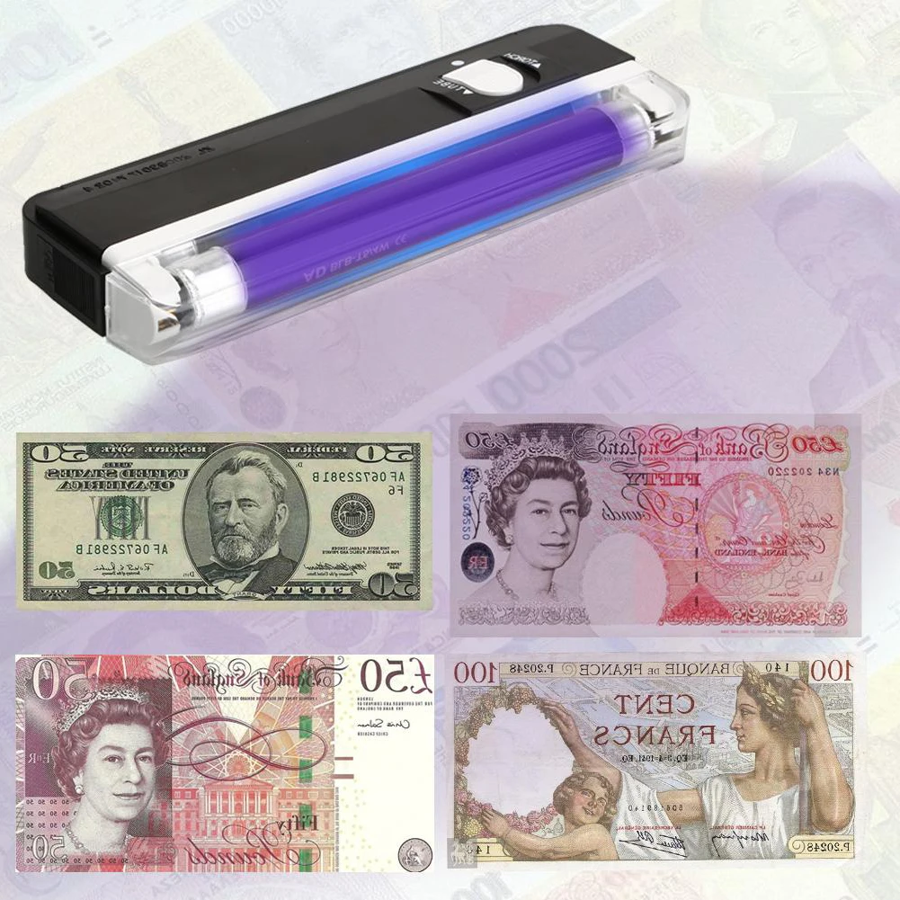 

2 in1 Handheld UV Led Light Torch Lamp Counterfeit Currency Money Detector Fake Banknotes Passports Security Checker