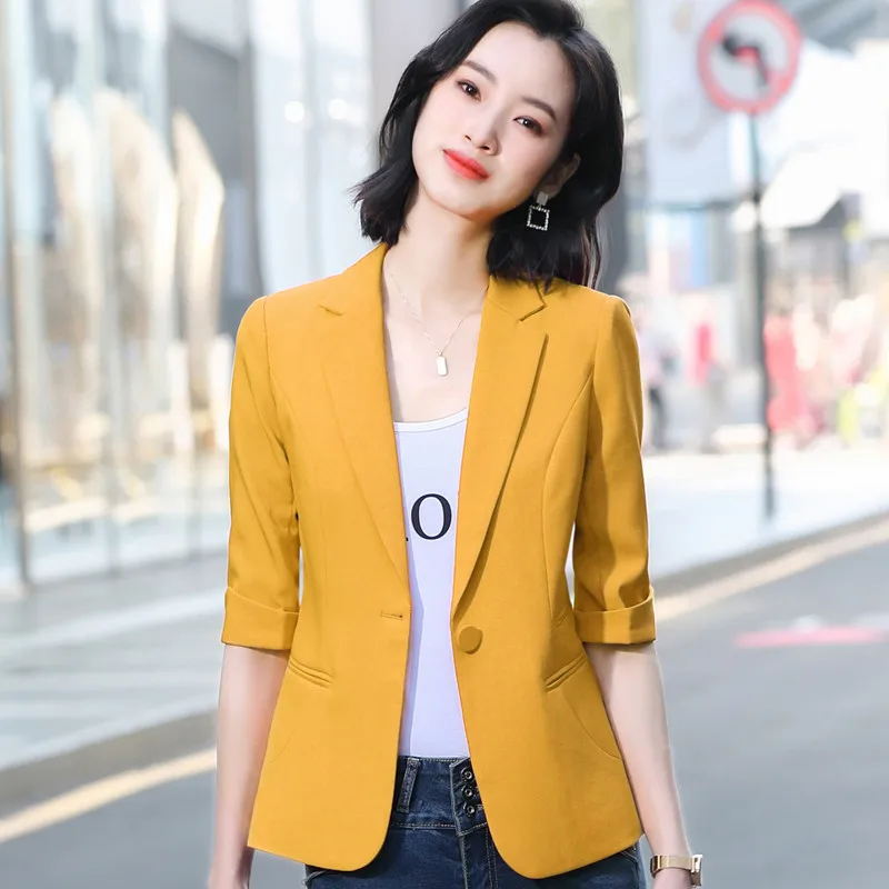 Women Blazer 2022 Spring New Casual Temperament Half Sleeve Slim Jacket Office Ladies Work Coat 3