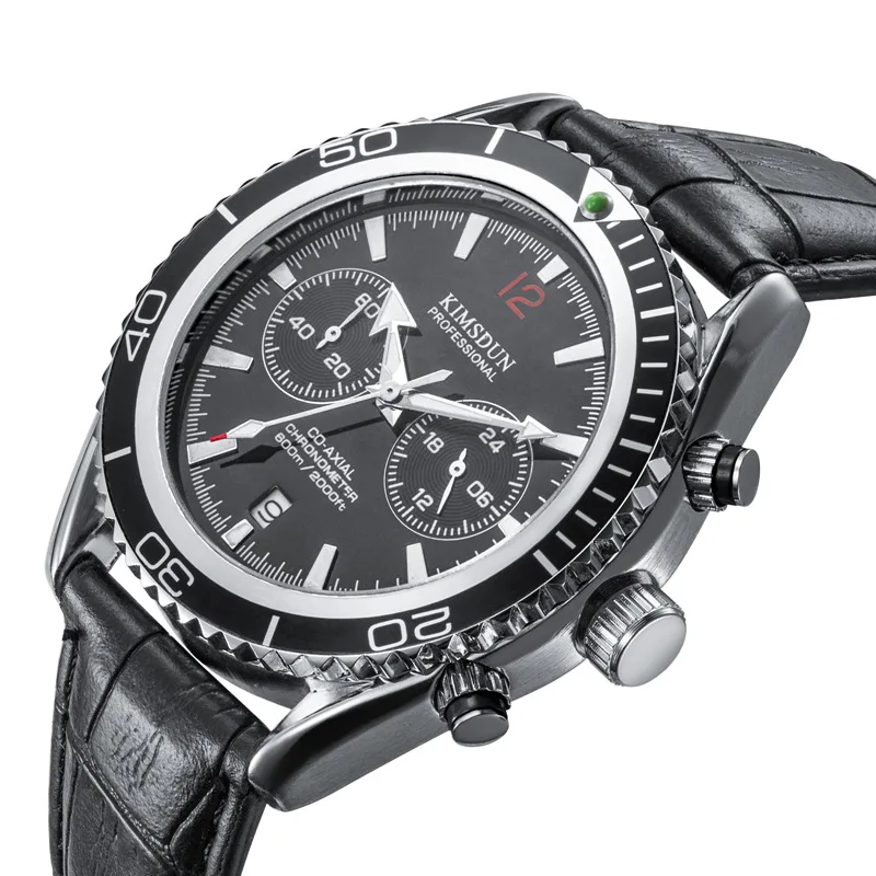 KIMSDUN мужские многофункциональные часы с хронографом и календарем люксовый бренд OMG классический стиль повседневные спортивные военные кожаные кварцевые часы