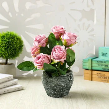 

1*Artificial Bonsai Para Decorar Simulation 6 Rose Potted Home Decoration (including Pot) For Party Hotel Garden Decor