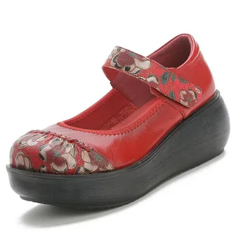 

Newest 2020 Spring Classic Retro Printing Platform Shoes Woman Genuine Leather Shoes Fashion Concise High Heel Shoes Wedge Shoes