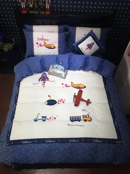 

Small aircraft BOY'S 4-piece bedding set cotton embroidered cotton British style Mediterranean children's quilt cover 1.5m bed B