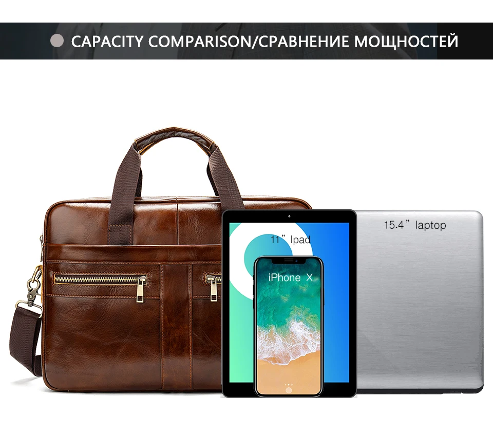 Bag men's Genuine Leather briefcase Male man laptop bag natural Leather for men Messenger bags men's briefcases