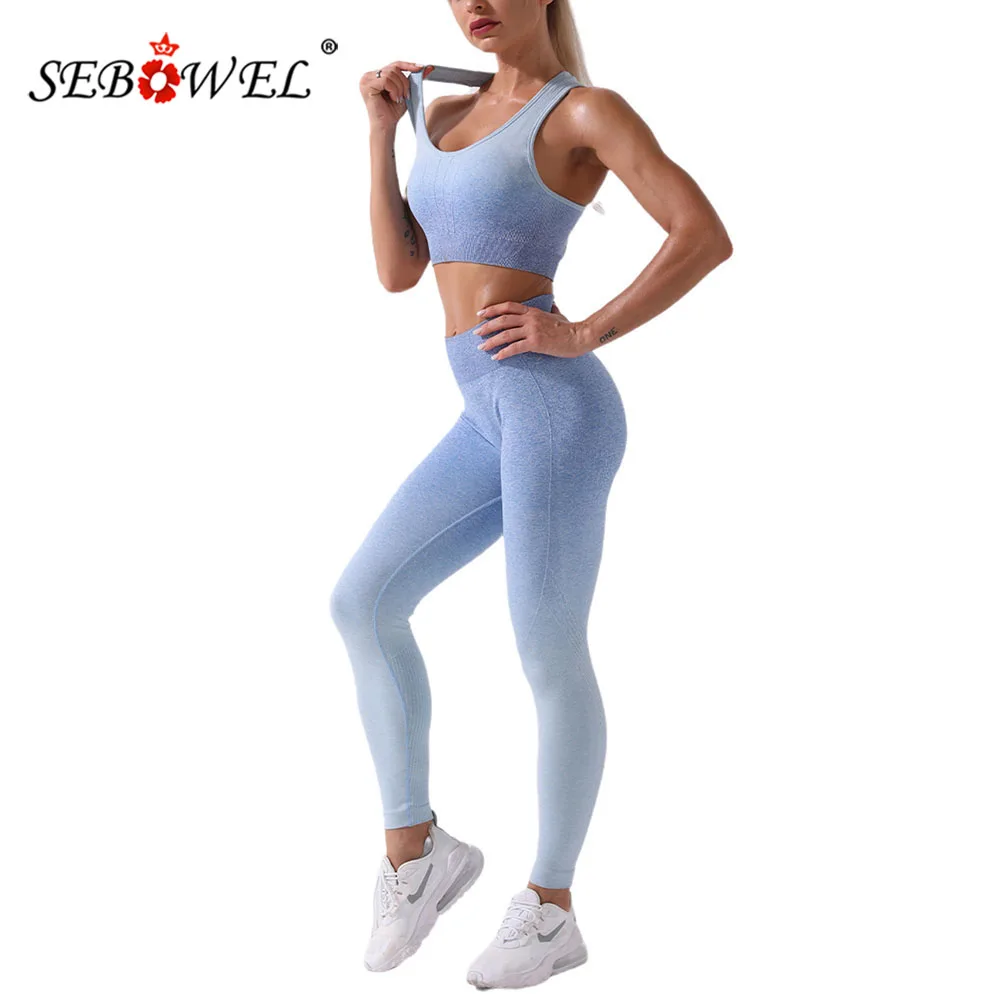 

SEBOWEL Women's Tie-Dye Seamless Workout Two Pieces Outfits Set Sexy Tank Top Tracksuit Sports Bra + High Waist Jogger Pants