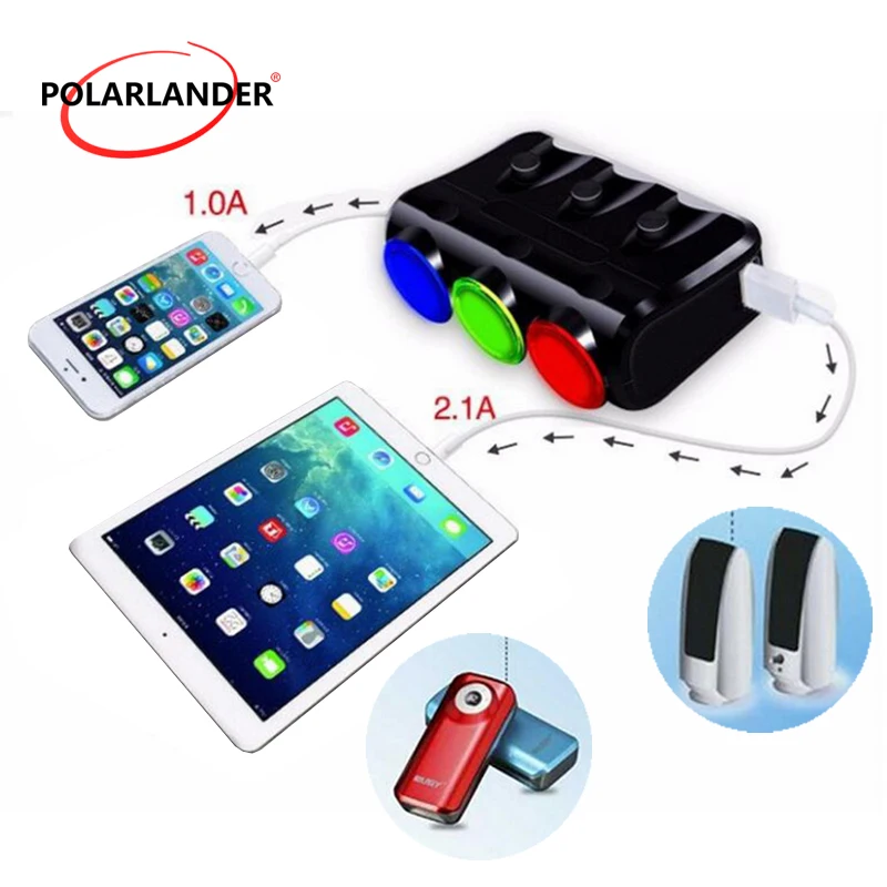 Для Android сплиттер цифровой ЖК-дисплей адаптер питания прикуриватель 12-24V телефон зарядное устройство 3 гнезда для Iphone