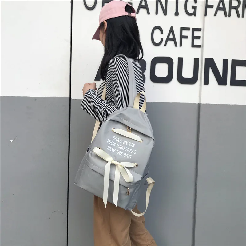 Школьная сумка Для женщин корейско-Стиль Harajuku в студенческом стиле учащихся старших классов крутой тренд рюкзак с бантом Детский жакет из денима для девочки; сердце рюкзак