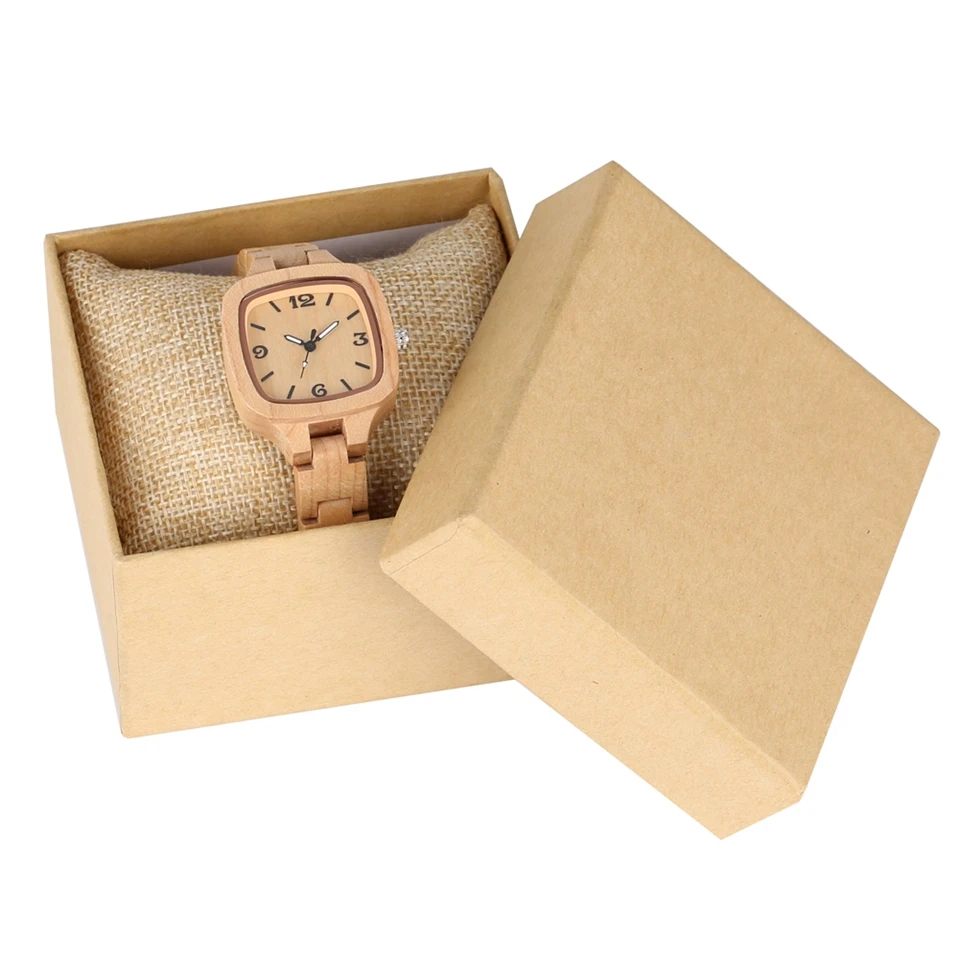 bamboo with box Минималистичные простые квадратные деревянные часы женские часы тонкий светильник-Ультра Аналоговый Полный бамбуковый деревянный браслет женские часы Reloj Mujer - Цвет: bamboo with box