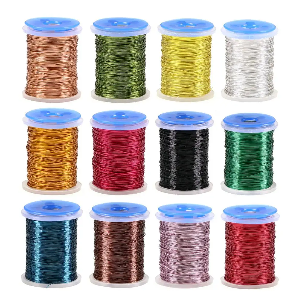 

Vampfly 12 Spools 0.2mm Ultra Copper Wire For Fly Tying for Larve Nymph, Streamer Brassie Brown Black Silver Red