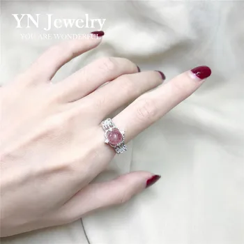 

peach pink strawberry crystal silver single crystal ring female cold wind niche web celebrity adjustable chic design