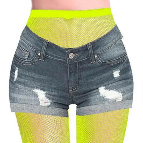 Fluorescent Yellow Модные сексуальные 12 цветов ажурные женские сетчатые колготки из сетки плотные эластичные чулки колготки из спандекса - Цвет: Fluorescent Yellow