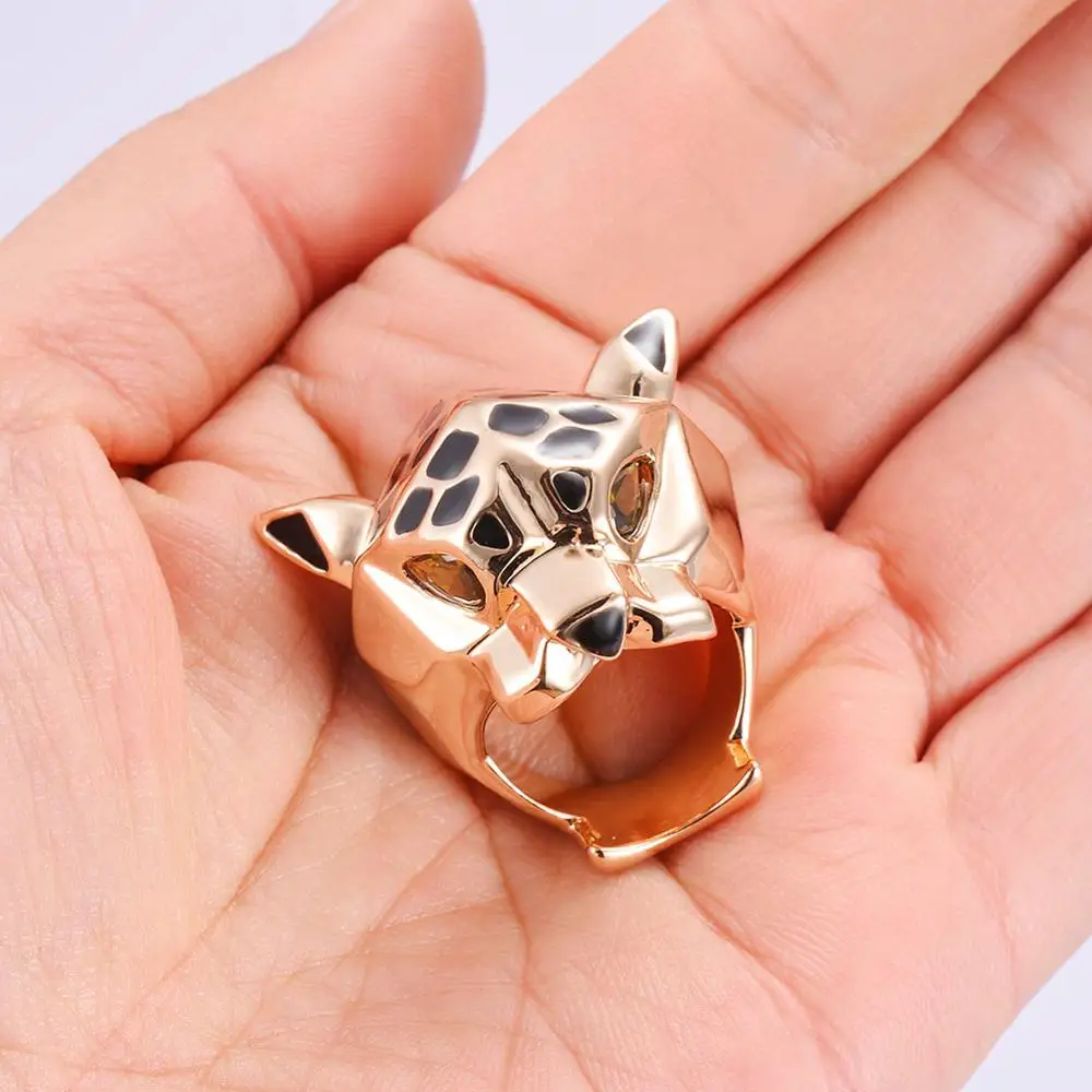 High Quality Leopard Man Woman Cocktail Statement Ring Green Zircon Eyes Jewelry Dropship Size 6/7/8/9 6