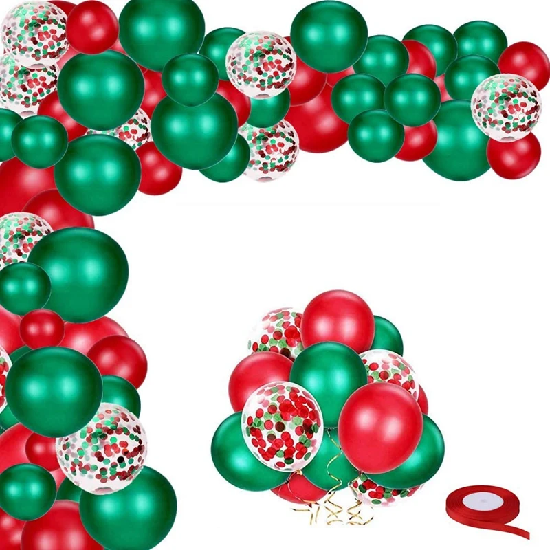 Promotion! Red Green Confetti Balloons 12Inch Latex Helium Garland Arch Kit With Ribbon Christmas Party 50 | Дом и сад