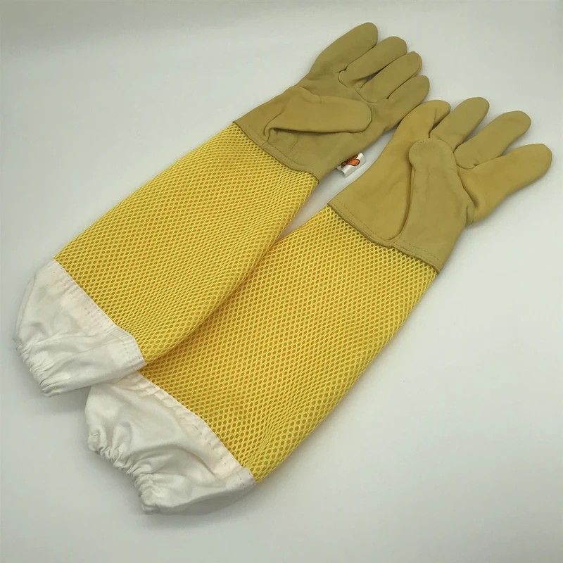 Beekeeping Gloves White Canvas Sleeves Yellow Sheepskin Anti-Bees Gloves For Laborious Beekeeper Only One Average Size XL 1 Pair