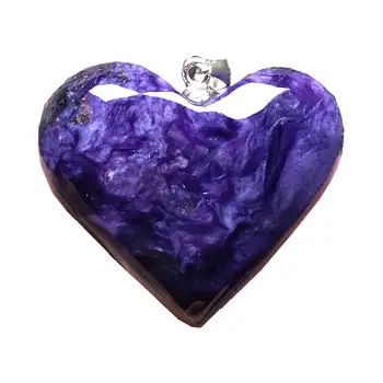 

Top Natural Heart Purple Charoite Necklace Pendant For Woman Lady Man Love Crystal 25x8mm Beads Silver Sterling Jewelry AAAAA