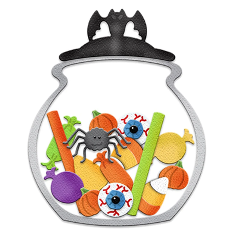 

Crafts Die Cut Halloween Spooky Candy Jar Metal Cutting Dies For Scrapbooking Photo Album Embossing Paper Decoration 73*92mm
