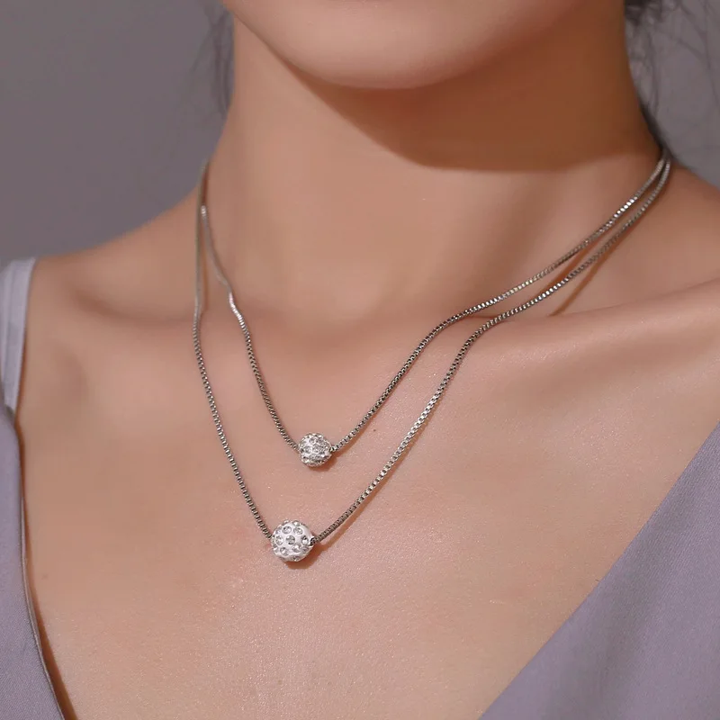 

Luokey Silver Color Crystal Ball Necklace For Women Korean Layered Clavicle Chain Necklace Wedding Jewelry Collares De Moda 2020