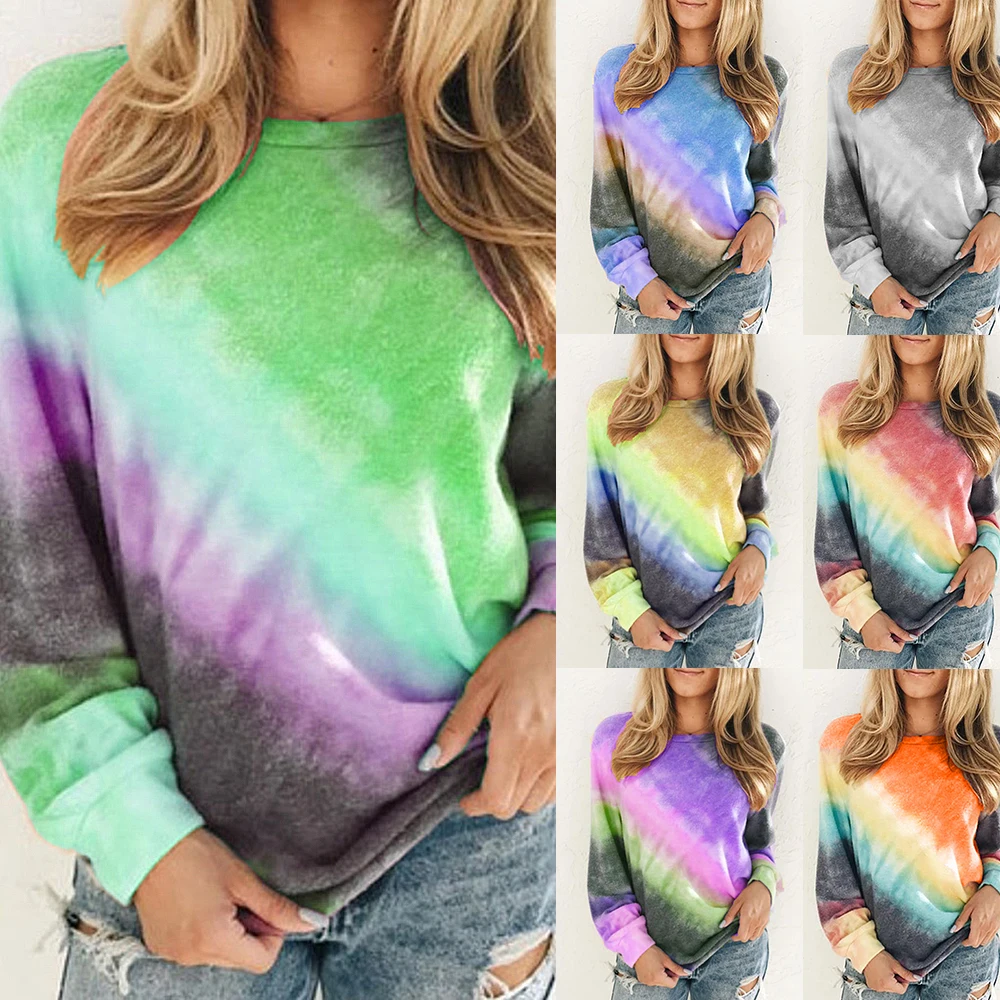 Весна новая женская мода Tie Dye толстовка с вырезом лодочкой пуловер с капюшоном Женская толстовка с длинным рукавом размера плюс