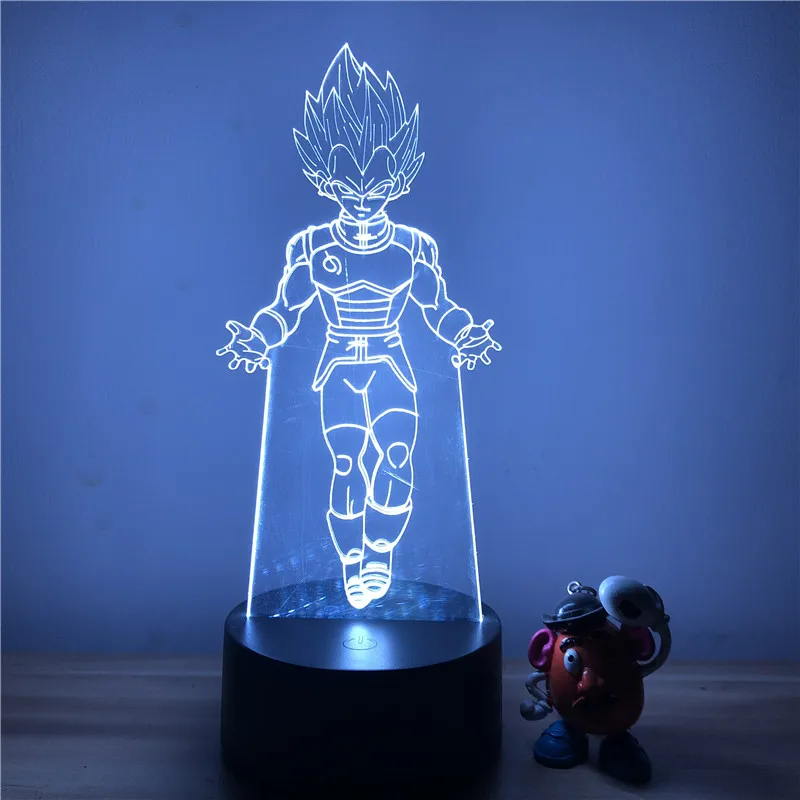 Dragon Ball Z Vegeta First Advent Ver. Супер сайян, «Жемчуг дракона 3D светодиодный Ночной светильник 7 цветов сенсорный оптический Иллюзия фигурку лампа Decora