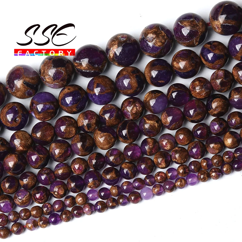

Purple Cloisonne Beads Natural Stone Round Loose Spacer Beads For Jewelry Making Diy Bracelets Accessories 4 6 8 10 12mm 15"inch