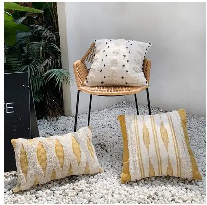 

Nordic Cotton Woven Silk Screen Printing Tufted Pillowcase European Simple Sofa Office Cushion Cover